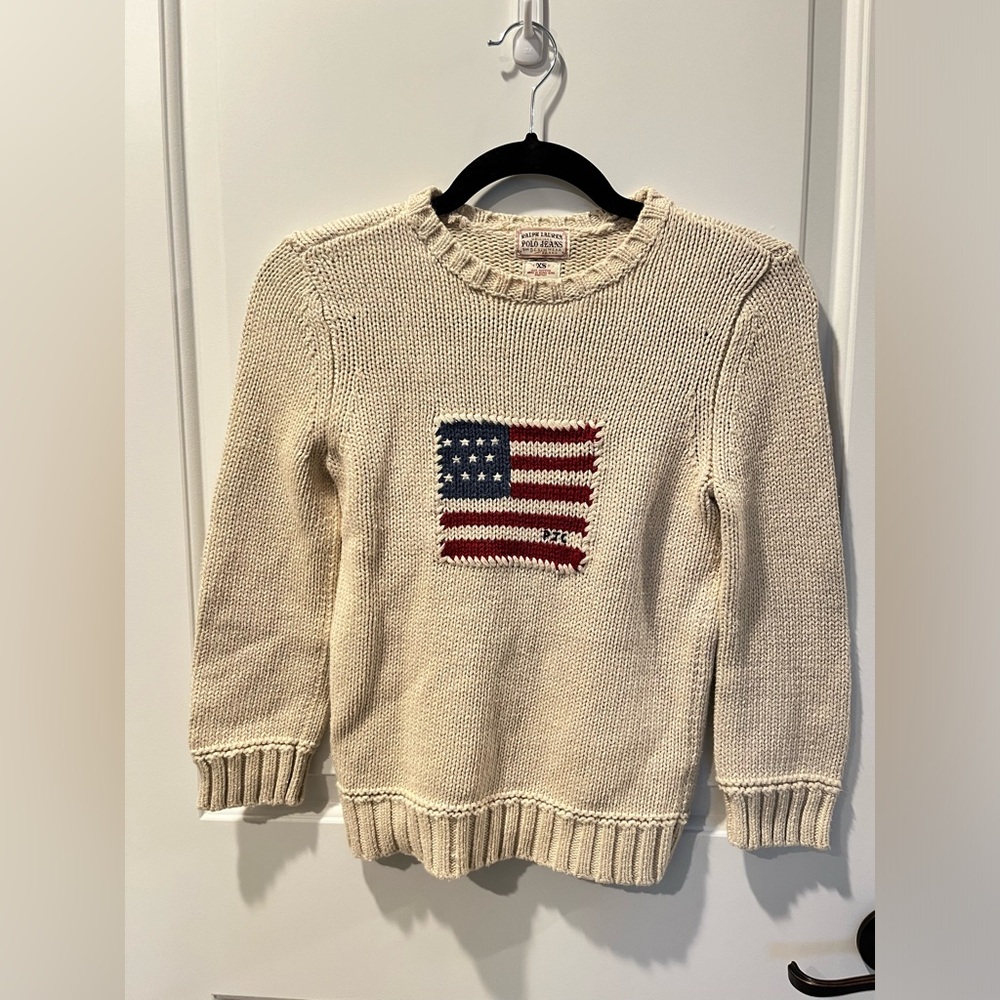 Vintage Polo Ralph Lauren American Flag Knit Sweater Size XS 4th of July